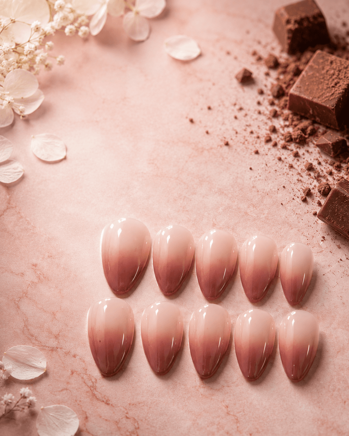 Bare Essentials — Sheer glossy nude-peach nails with a soft jelly finish