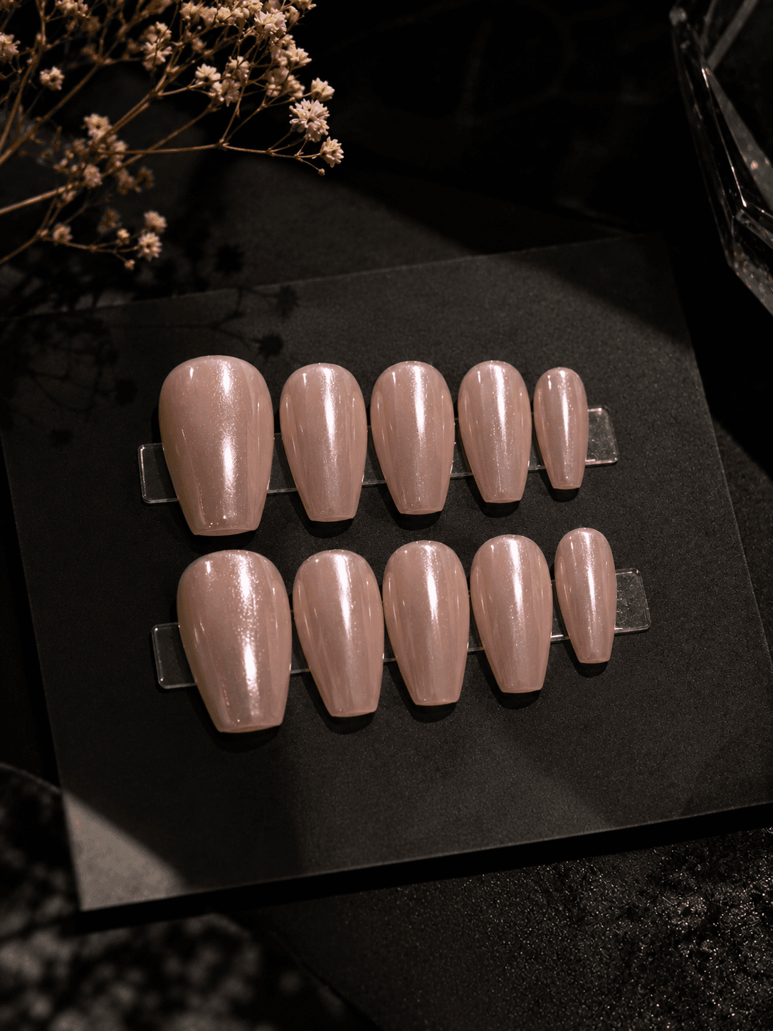 Bare Mauve — Sleek glossy mauve-nude nails